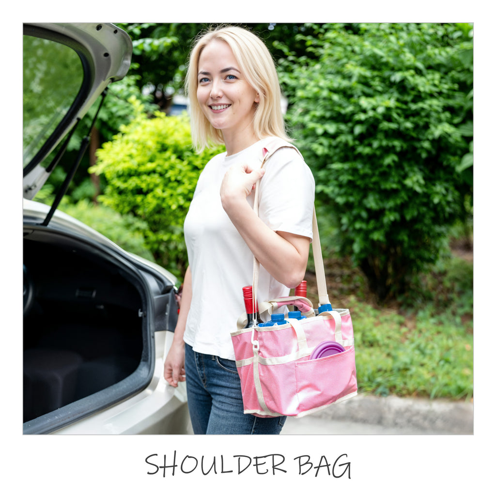 Insulated Drink Carrier Bag with 4 Compartments, Family Size Drink Holder Tote, Leakproof Base, Adjustable Shoulder Strap, Foldable Drink Caddy for Travel, Sports & Outdoor Activities