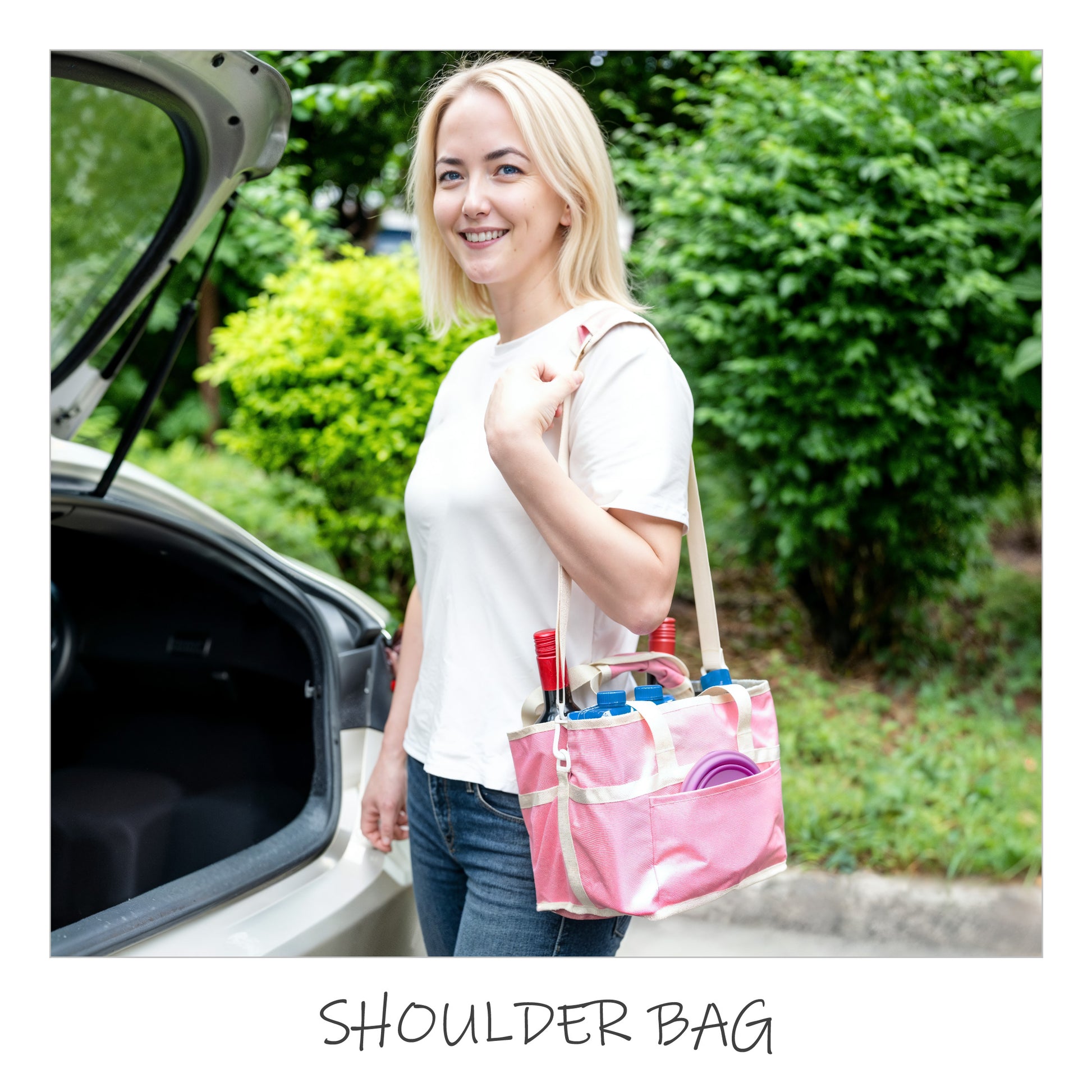 Insulated Drink Carrier Bag with 4 Compartments, Family Size Drink Holder Tote, Leakproof Base, Adjustable Shoulder Strap, Foldable Drink Caddy for Travel, Sports & Outdoor Activities
