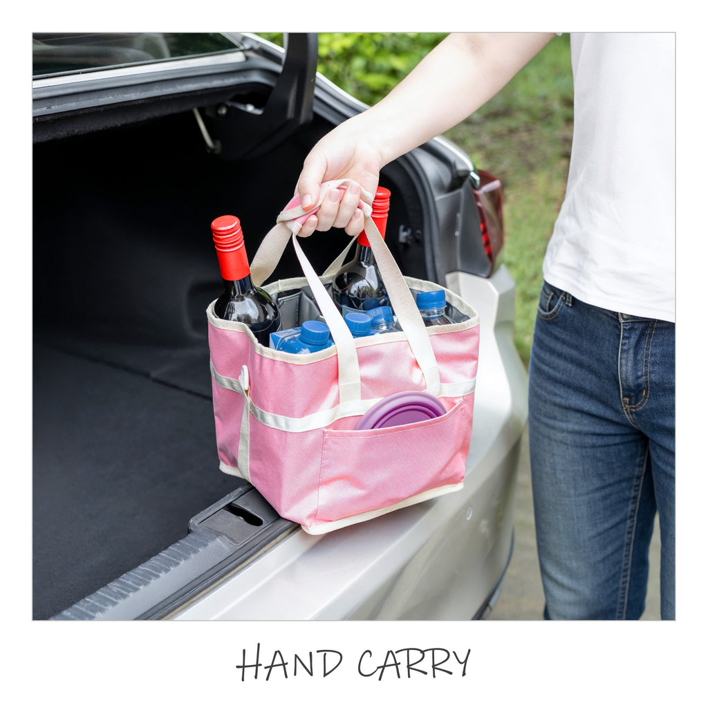 Insulated Drink Carrier Bag with 4 Compartments, Family Size Drink Holder Tote, Leakproof Base, Adjustable Shoulder Strap, Foldable Drink Caddy for Travel, Sports & Outdoor Activities