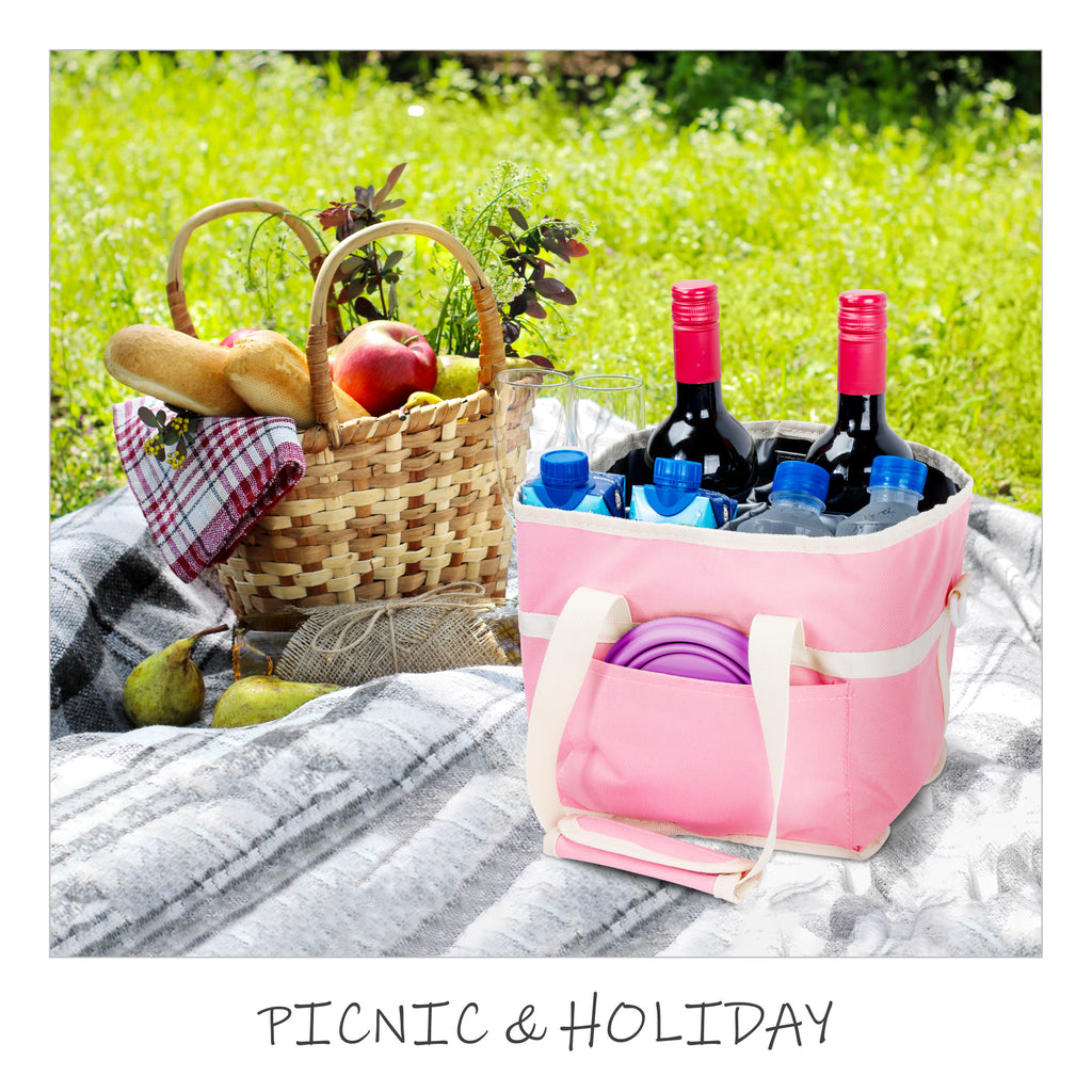 Insulated Drink Carrier Bag with 4 Compartments, Family Size Drink Holder Tote, Leakproof Base, Adjustable Shoulder Strap, Foldable Drink Caddy for Travel, Sports & Outdoor Activities