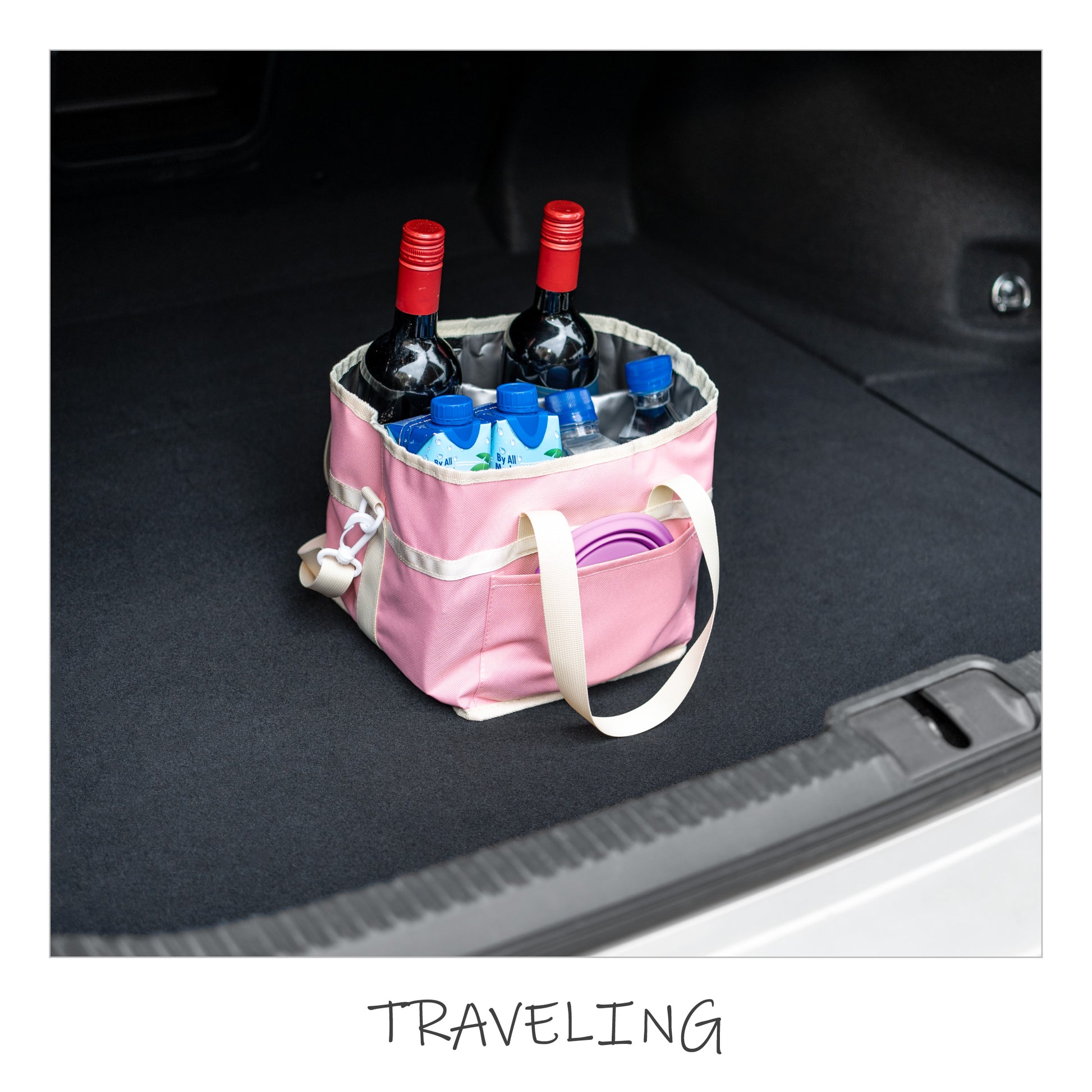 Insulated Drink Carrier Bag with 4 Compartments, Family Size Drink Holder Tote, Leakproof Base, Adjustable Shoulder Strap, Foldable Drink Caddy for Travel, Sports & Outdoor Activities