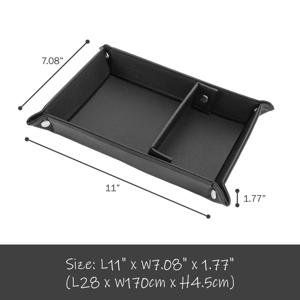 Valet Tray for Men, PU Leather Car Seat Gap Organizer Tray with Divided Compartments for Phone, Wallet, Keys and Sunglasses, Black
