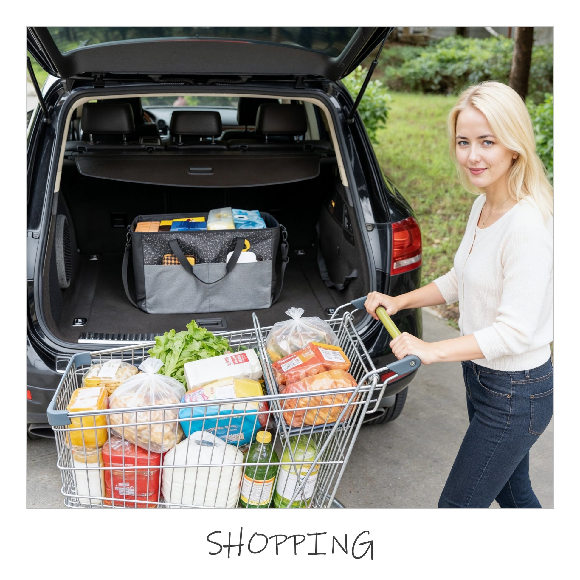 Sparkle Large Car Trunk Storage Bag, Waterproof Vehicle Cargo Organizer Tote with Strong Carry Handles