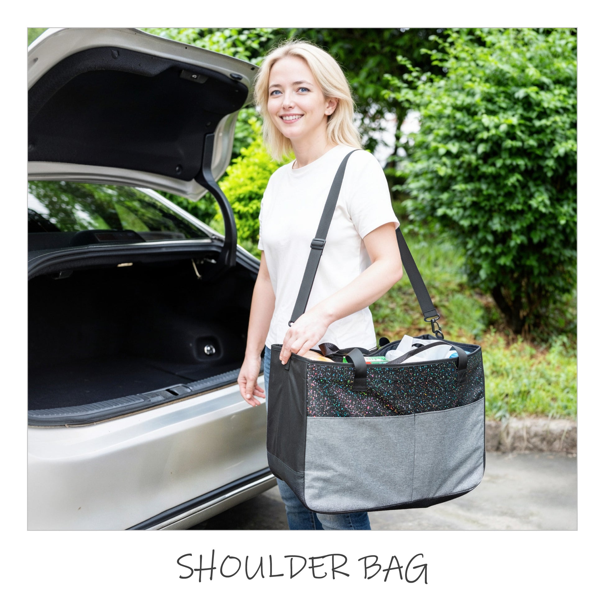 Sparkle Large Car Trunk Storage Bag, Waterproof Vehicle Cargo Organizer Tote with Strong Carry Handles