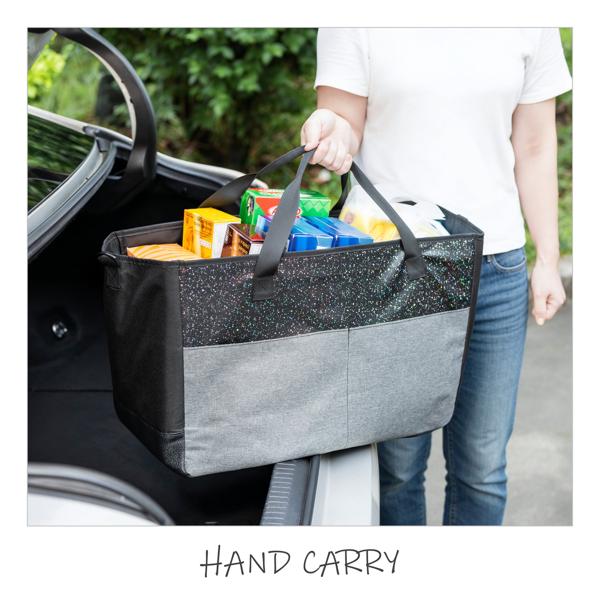Sparkle Large Car Trunk Storage Bag, Waterproof Vehicle Cargo Organizer Tote with Strong Carry Handles
