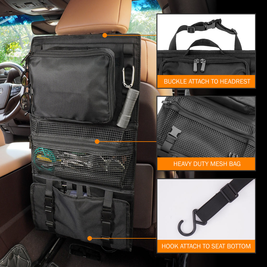 All in One Car Seat Back Organizer, Rollable Convertible Tool Storage Bag, Hanging Backseat Organizer Fits Most Cars, SUVs, Trucks & Jeeps