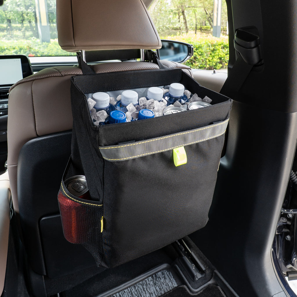 Waterproof Foldable Hanging Car Trash Bin with Magnetic Closure Multi-Pocket Back Seat Storage Organize