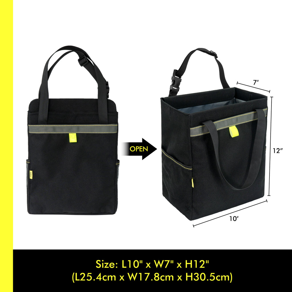 Waterproof Foldable Hanging Car Trash Bin with Magnetic Closure Multi-Pocket Back Seat Storage Organize