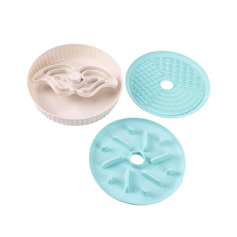 Spinning Mustache Puzzle Slow Feeder Dog Bowl, 3-Part Design Slows Eating 15X, Dishwasher Safe Multi-Color Pet Feeding Bowl