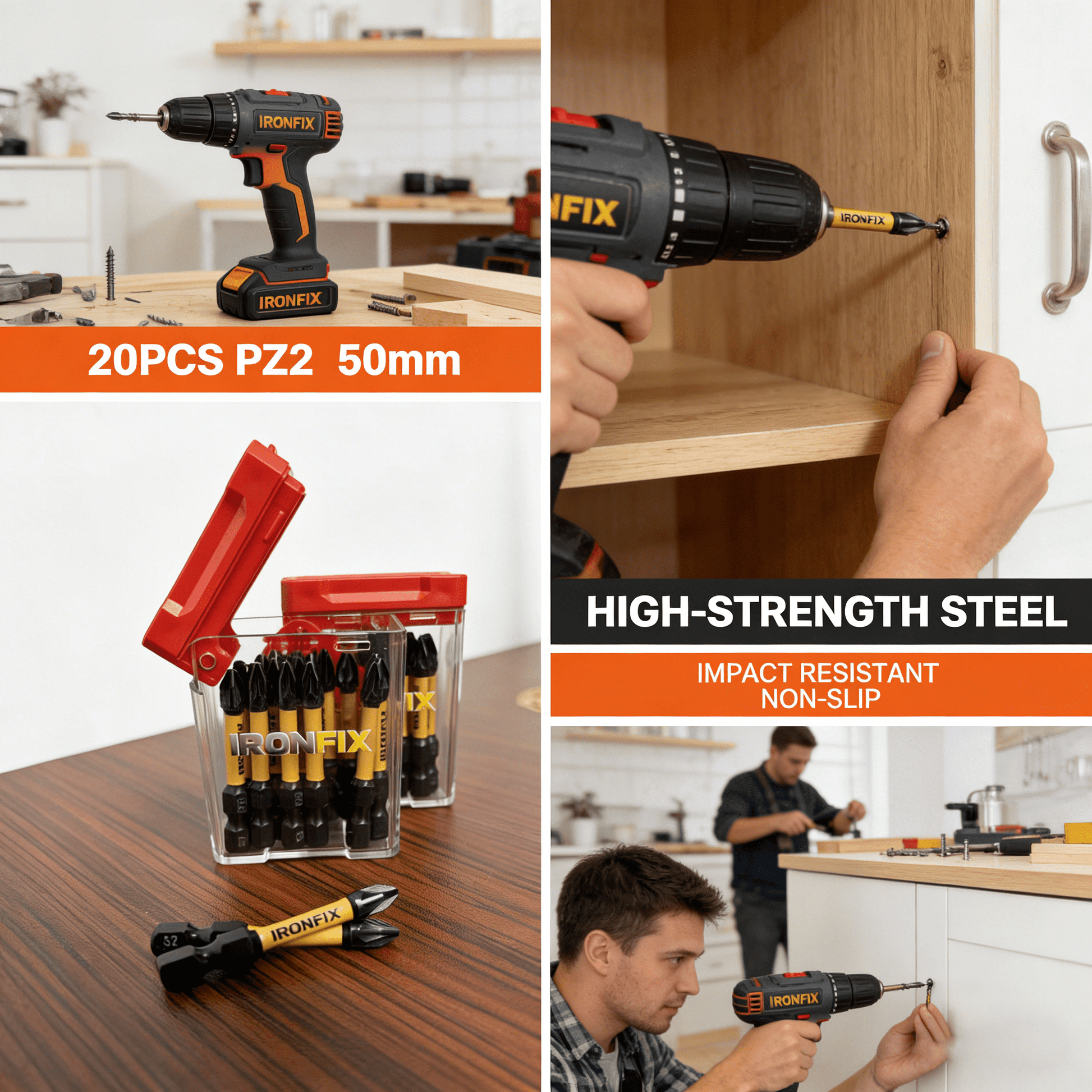 20PCS PZ2 Screwdriver Bits, 50mm Magnetic Pozidriv Drill Bit Set, S2 Steel Impact Driver Bits for Power Drill, Woodworking & Home Repair