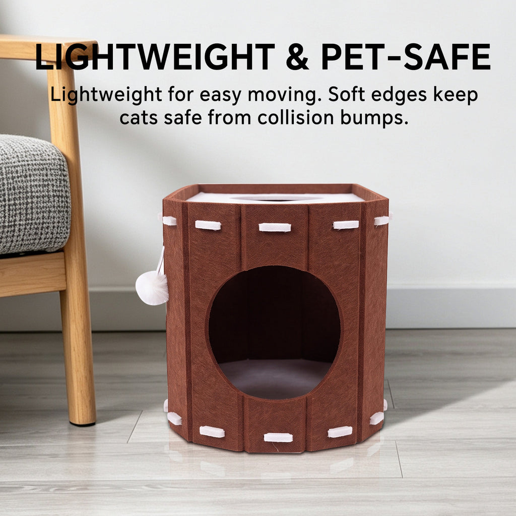 Felt Cat Scratching House, Detachable Cat Tunnel Bed with Pom-Pom Toys, Indoor Cat Cave for Climbing, Play & Sleeping