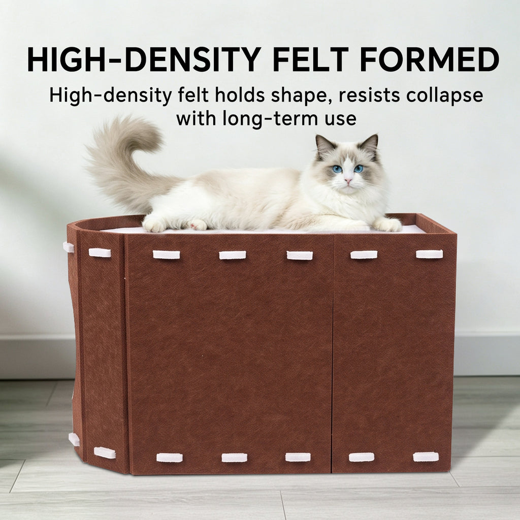 Felt Cat Scratching House, Detachable Cat Tunnel Bed with Pom-Pom Toys, Indoor Cat Cave for Climbing, Play & Sleeping