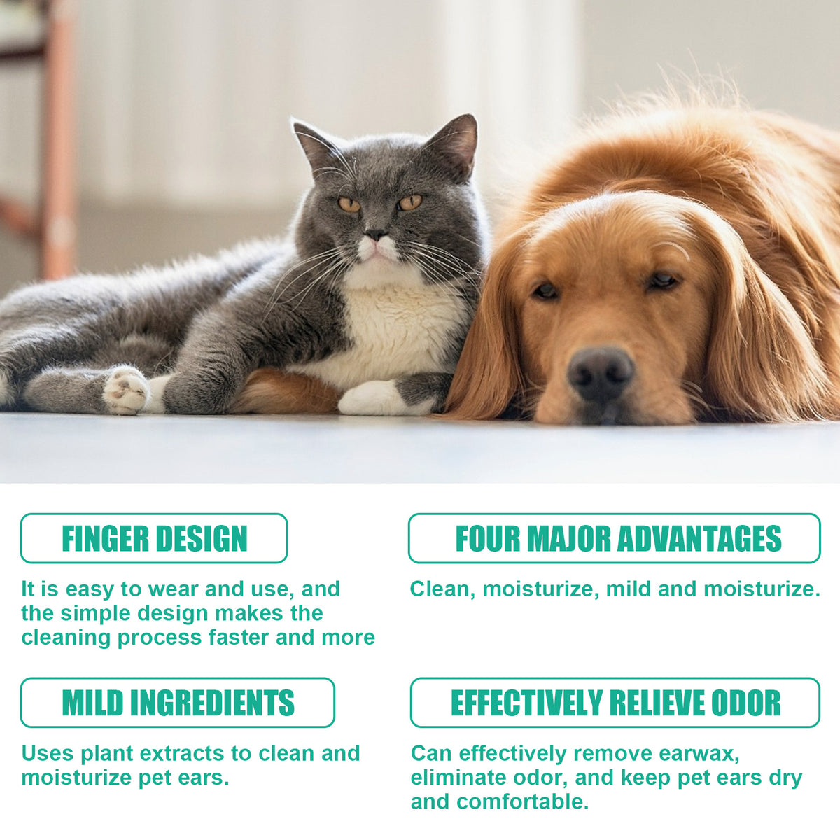 Dogs & Cats Pet Cleaning Wipes - 50 Count - Finger Design for Ears, Eyes & Paws, Deodorizing
