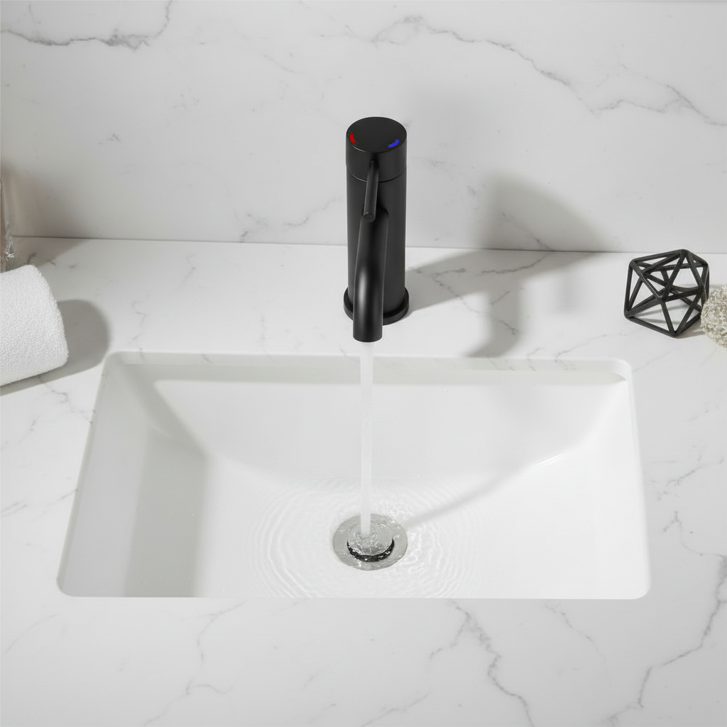 Single Hole Matte  Bathroom Faucet with Pop Up Drain Assembly and Faucet Supply Hose, Single Handle Lavatory Faucets for Sink, Sink Faucet Bathroom