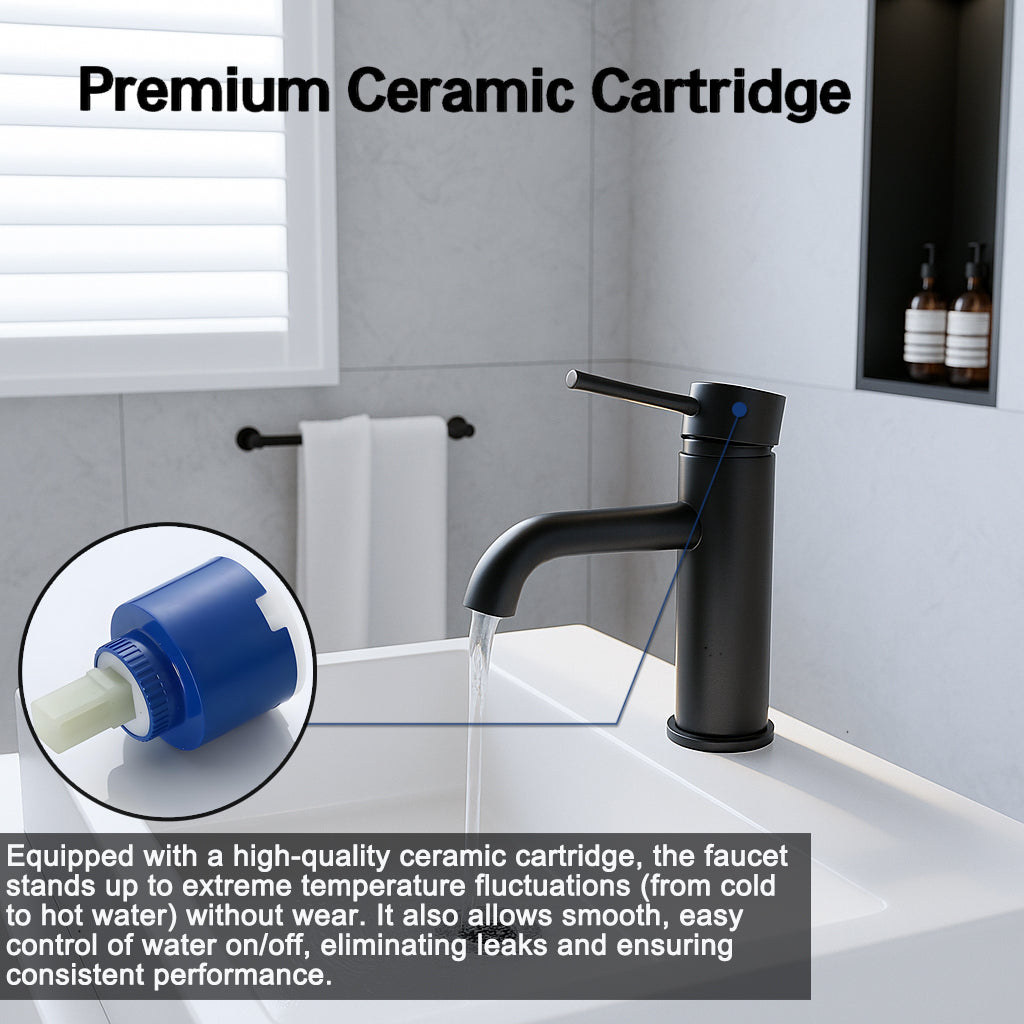 Single Hole Matte  Bathroom Faucet with Pop Up Drain Assembly and Faucet Supply Hose, Single Handle Lavatory Faucets for Sink, Sink Faucet Bathroom