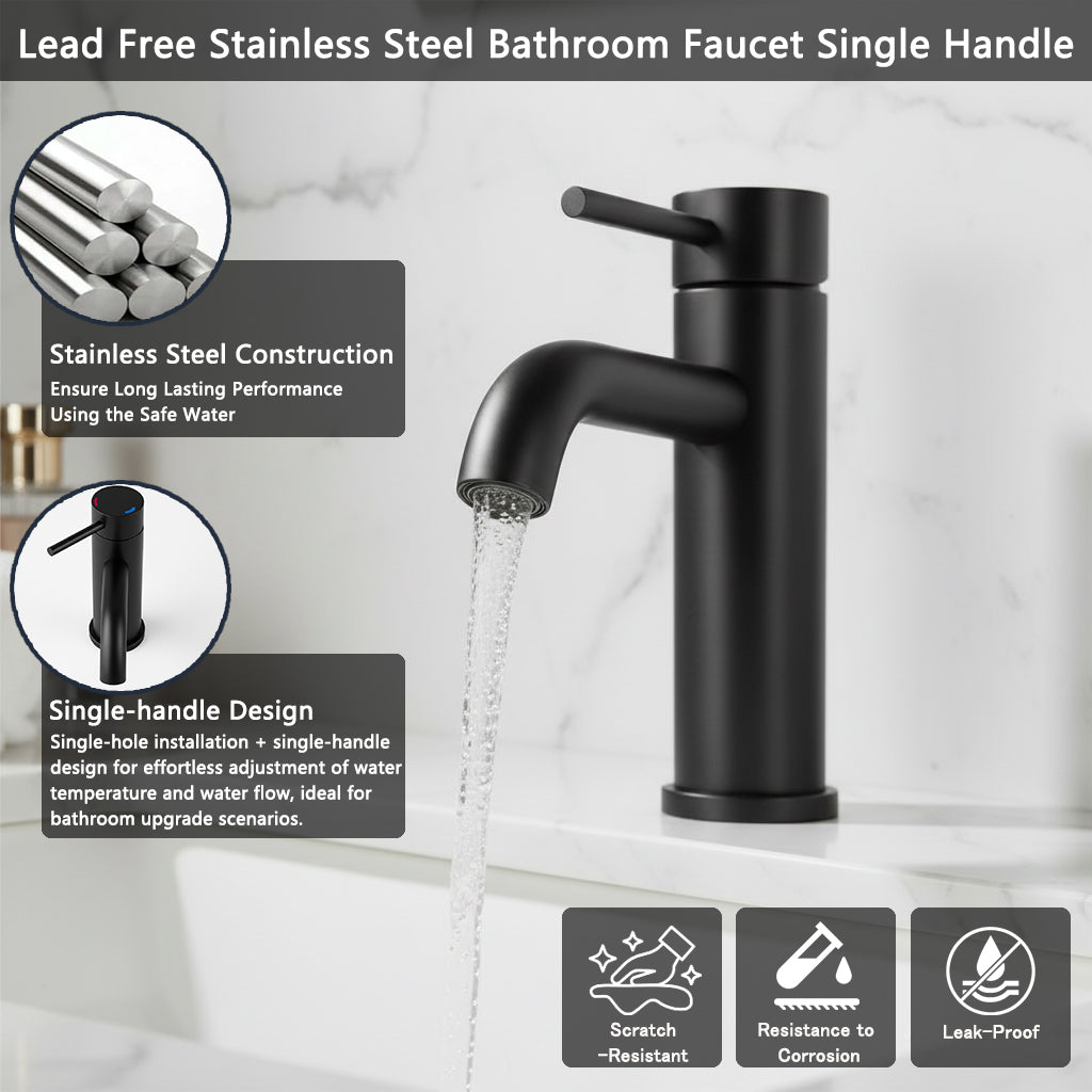 Single Hole Matte  Bathroom Faucet with Pop Up Drain Assembly and Faucet Supply Hose, Single Handle Lavatory Faucets for Sink, Sink Faucet Bathroom