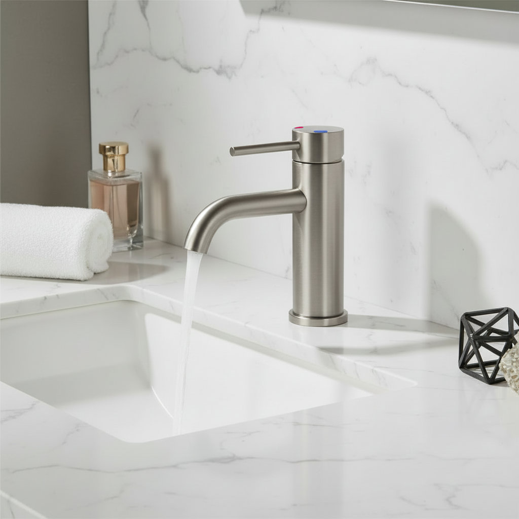 Single Hole Matte  Bathroom Faucet with Pop Up Drain Assembly and Faucet Supply Hose, Single Handle Lavatory Faucets for Sink, Sink Faucet Bathroom