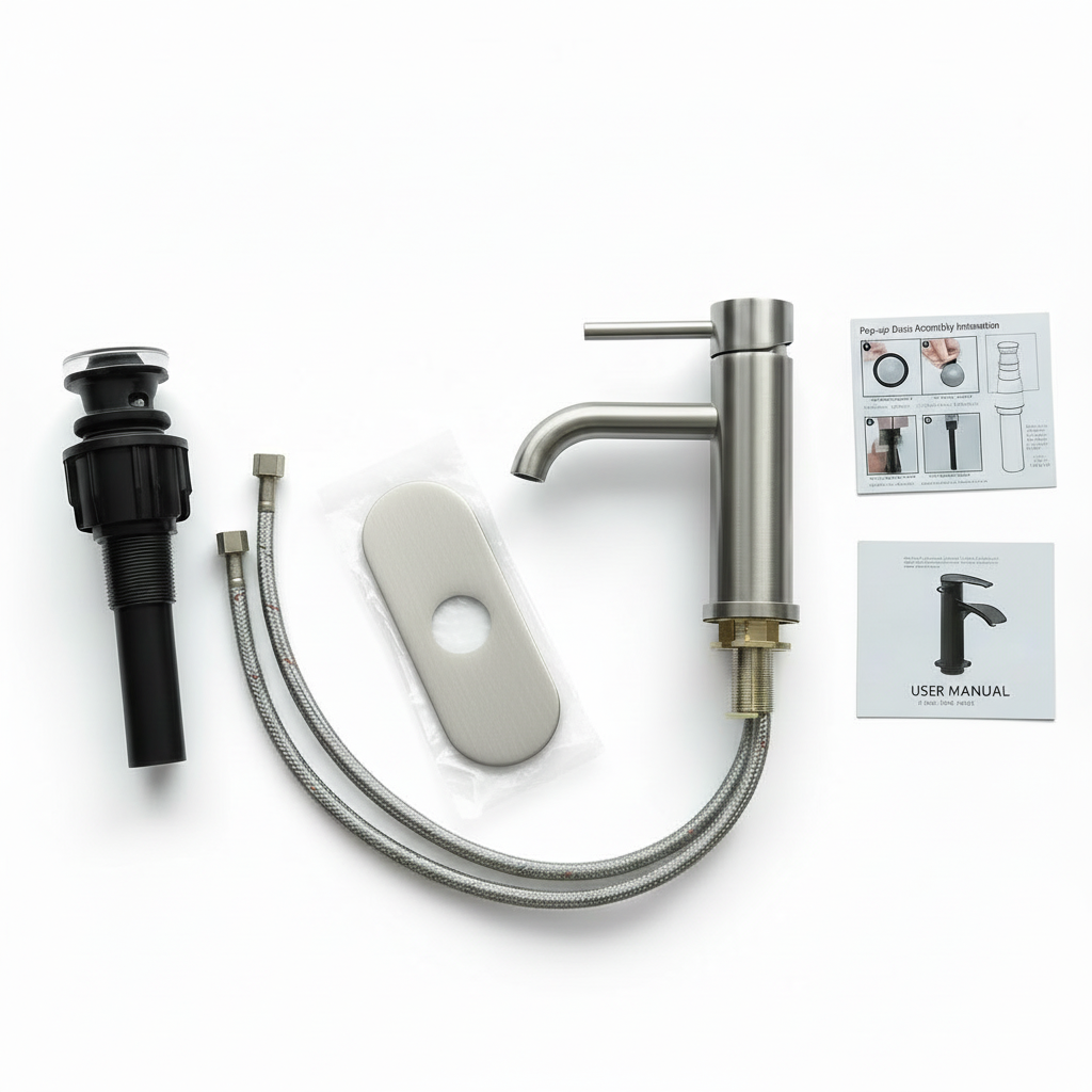 Single Hole Matte  Bathroom Faucet with Pop Up Drain Assembly and Faucet Supply Hose, Single Handle Lavatory Faucets for Sink, Sink Faucet Bathroom