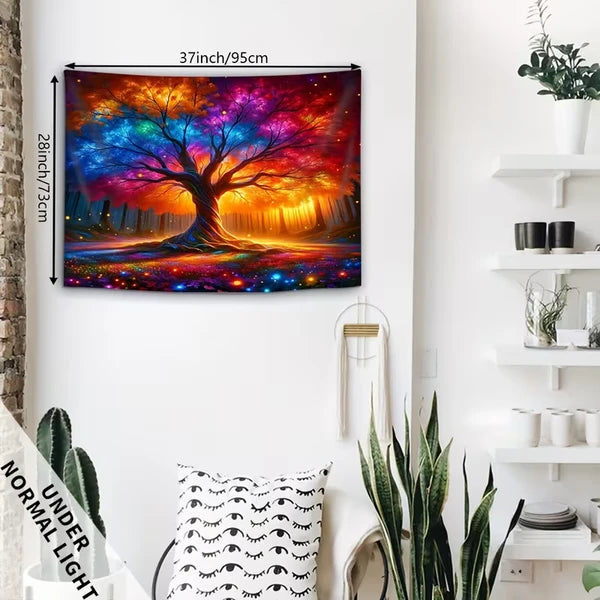AEELLEEA Magical Tree of Life Tapestry, Fluorescent Glowing Wall Hanging, Bohemian Home Decor for Bedroom Dorm Living Room