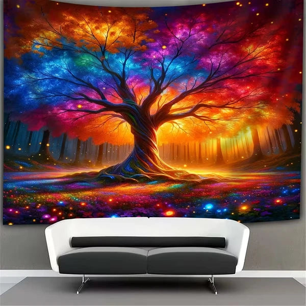 Aeelleea Tree of Life UV Reactive Tapestry 90×70 Inch, Glow In The Dark Fluorescent Wall Hanging, Home Decor for Living Room Dorm, No Installation Required