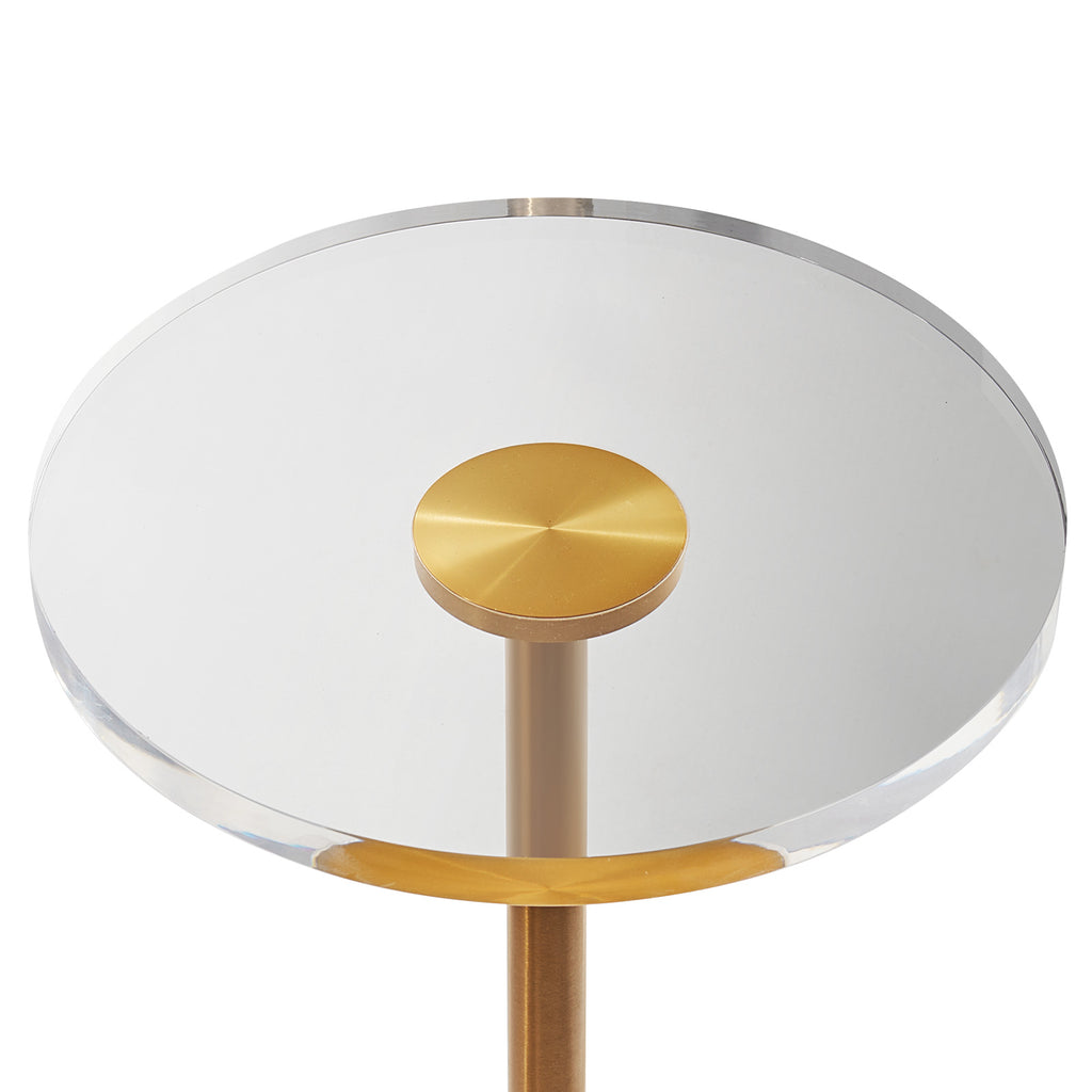 AEELLEEA Clear Acrylic End Table, 11.9 in Round Side Table with Gold Metal Accent, 21.4 in Tall, for Living Room & Bedroom