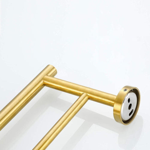 AEELLEEA 6-Piece Brushed Brass Bathroom Hardware Set, 23.6" Double Towel Bar Ring Toilet Paper Holder 2 Robe Hooks Wall Mount Kit