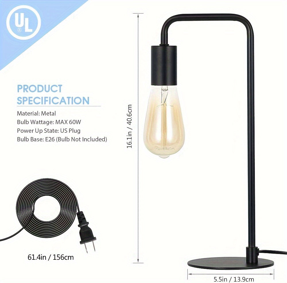 2 Sets Black Edison Table Lamps - Industrial Bedside Lamps for Bedroom, Living Room & Dorm - Compact Metal Lamps for Reading, Nightstand & Vanity