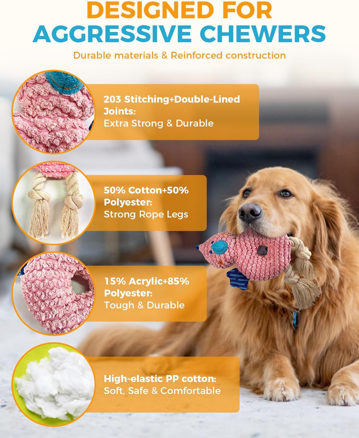 ZippyPaws Durable Squeaky Dog Toy for Medium/Aggressive Chewers (Pink Chick)