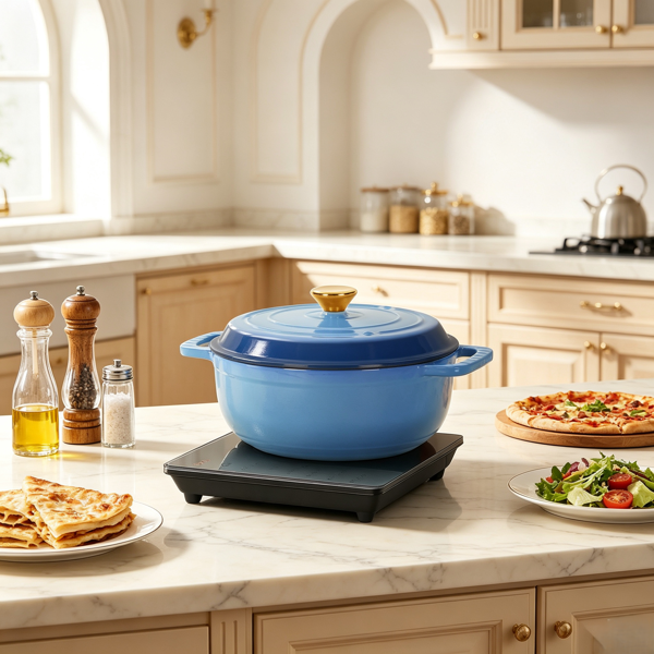 AEELLEEA 6QT Enameled Cast Iron Dutch Oven with Lid, Nonstick Interior, Dual Handles, Blue