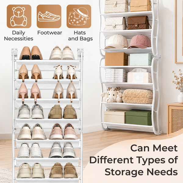 Over the Door Organizer 12 Tier, White Hanging Shoe Rack with Hooks for Heels Sneakers Slippers, Multi Function Storage for Entryway