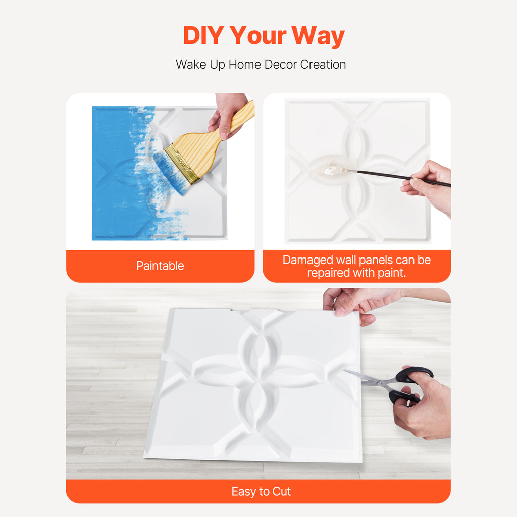 3D Wall Panels 33-Pack, 11.81" x 11.81" Floral Matte White Textured PVC - 32 Sq. Ft Coverage