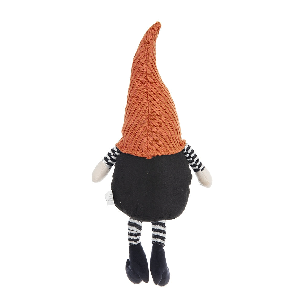 Halloween Gnome Decor, 23.5 Inch Fabric Sitting Plush Gnome with Orange Pumpkin Knit Hat, Black Striped Legs Farmhouse Tabletop Ornament for Holiday Home Party Decoration