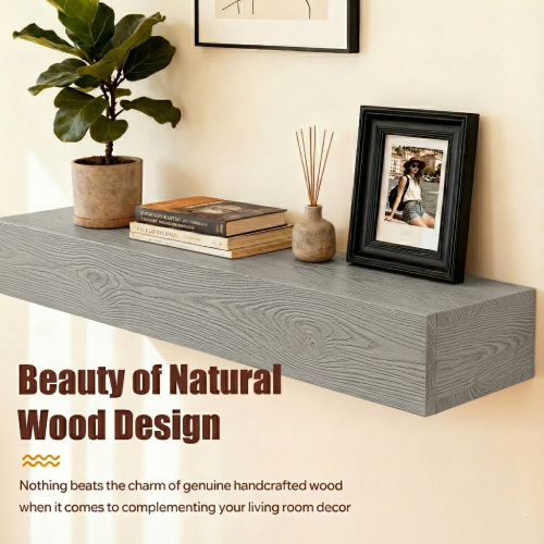 AEELLEEA 48-Inch Solid Wood Floating Fireplace Mantel Shelf, Gray, 9 x 6 Inches, 50 lb Capacity