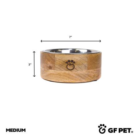 GF Pet Mango Wood Single Pet Bowl, Removable Stainless Steel Insert, 24oz Feeding Bowl for Medium Dogs & Cats