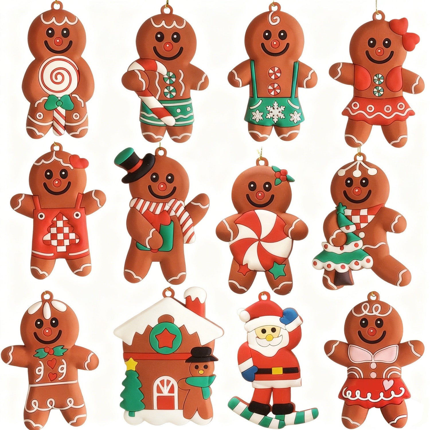 Gingerbread Man Ornament Set of 12 – Colorful, Playful Decor for Christmas Trees & Festive Displays