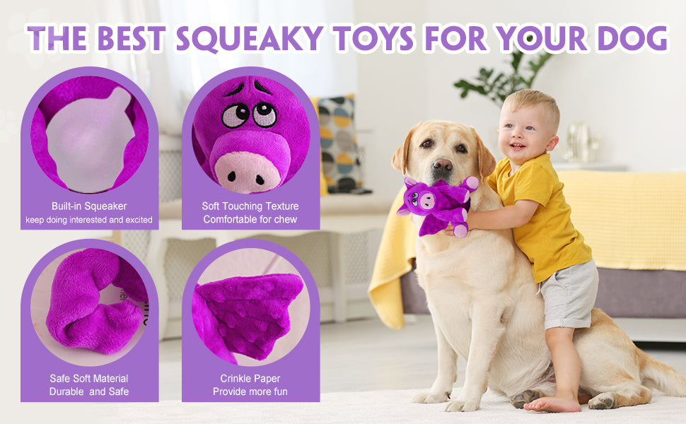 Large Squeaky Dog Toys, Plush Dog Toys with Crinkle Paper to Keep Them Busy, Stuffed Tough Chew Toys for Small Medium and Large Dogs
