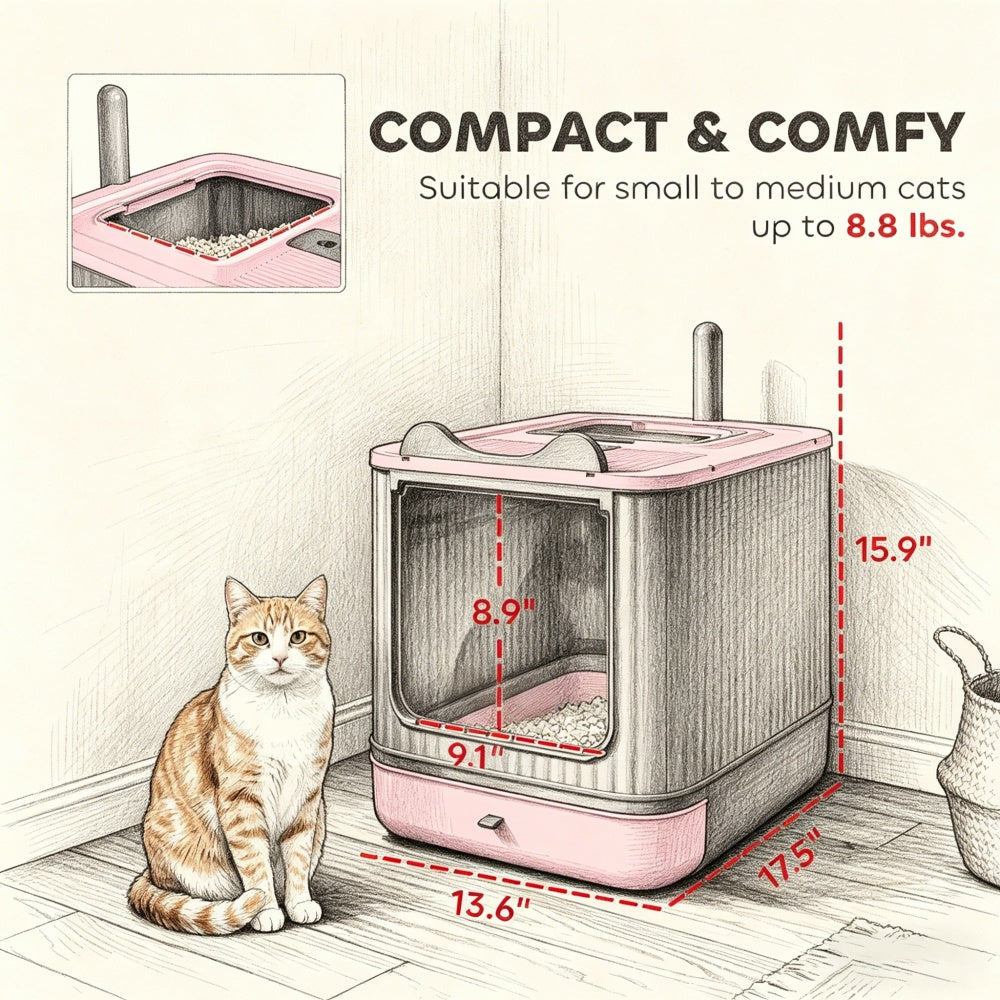 Fully Enclosed Cat Litter Box with Drawer, Hooded Kitty Litter Box with Deodorizing Bag & Scoop, Easy Clean for Small Medium Cats
