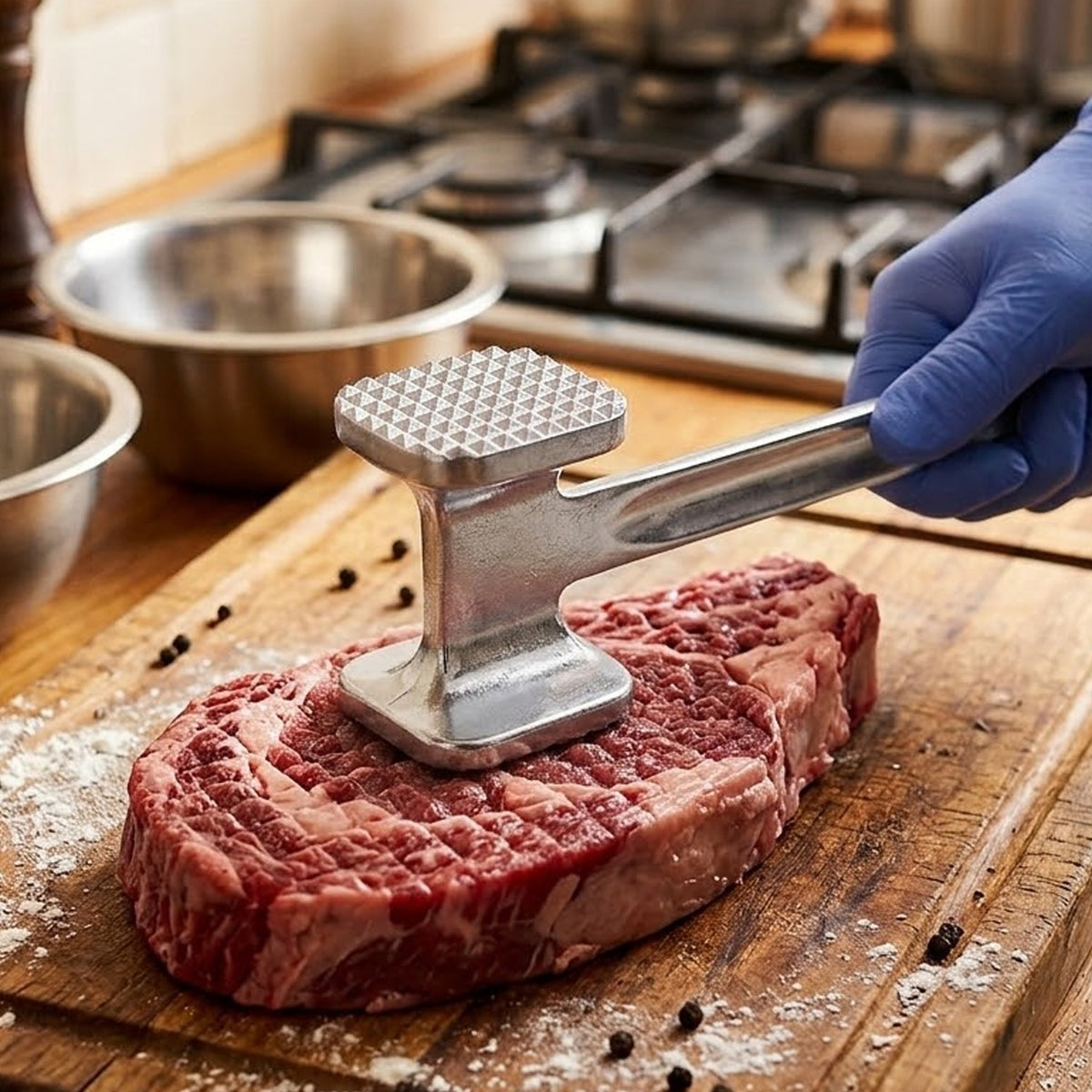 AEELLEEA-Double Sided Meat Tenderizer Hammer, Aluminum Alloy Kitchen Meat Pounder for Steak Pork Chicken, Dual Function Flatten & Tenderize Meat Tool