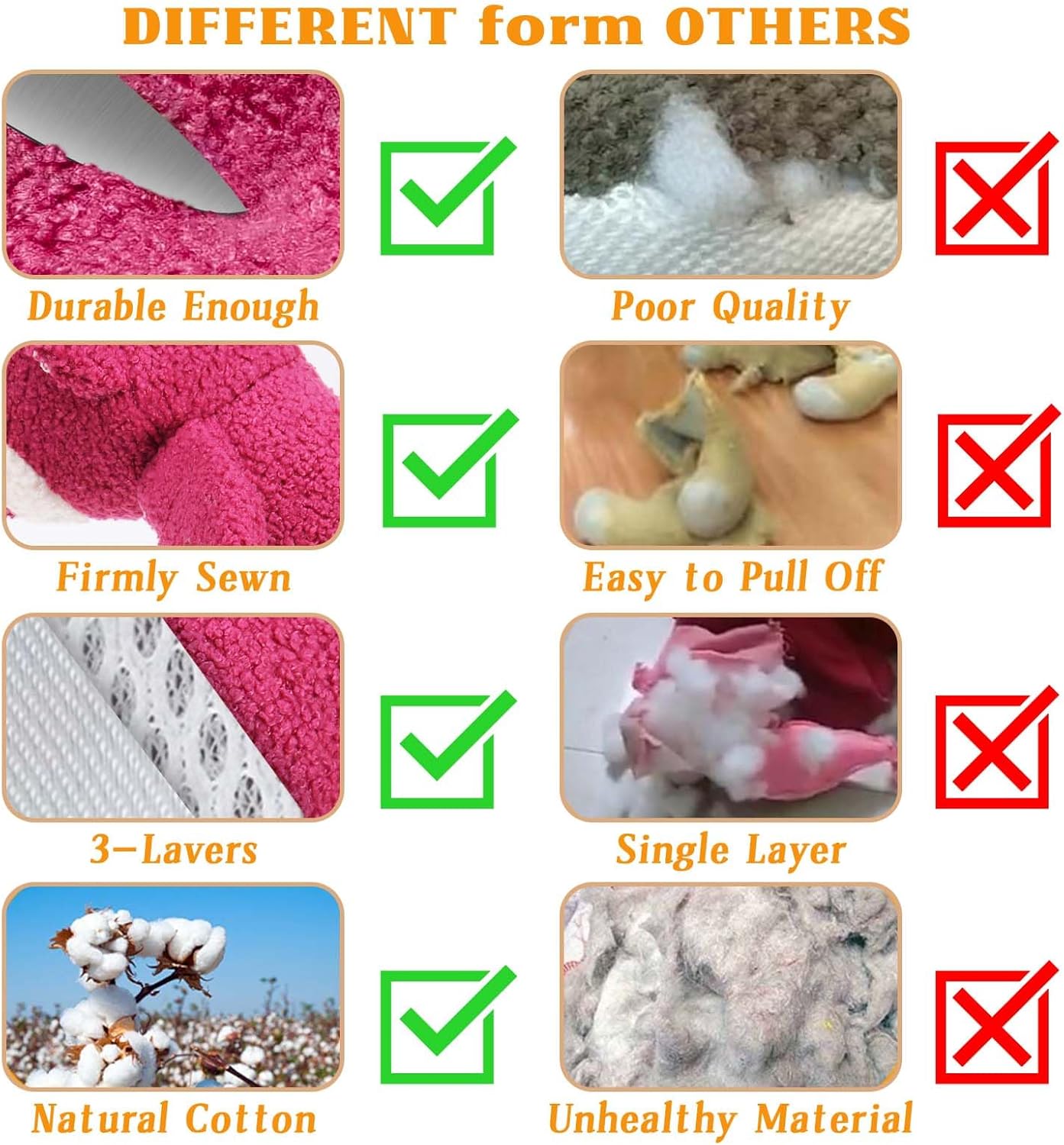 3-Layered Stuffed Dog Toys for Medium Large Dogs, Large Plush Squeaky Dog Toys to Keep Them Busy for Small Medium Large Breed, Cute Animals Puppy Teething Chew Toys - Pink Bear L