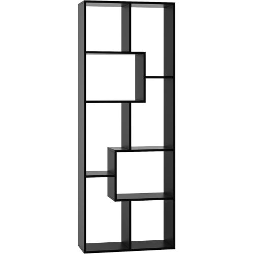 AEELLEEA 71-Inch Geometric Bookcase, Modern Black Open Display Bookshelf with Multiple Storage Shelves