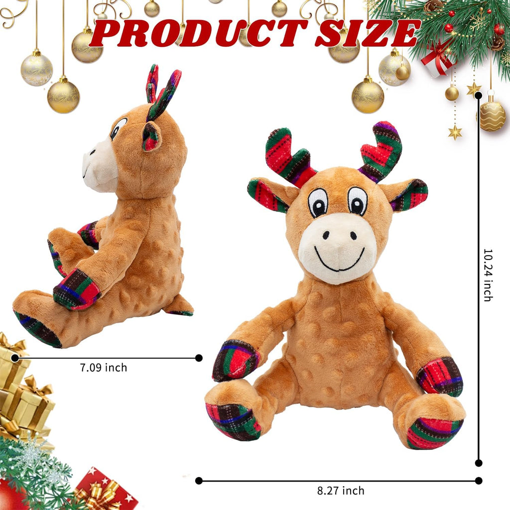 ZippyPawsDog Christmas Reindeer Plush Toys with Squeaker, Soft Pet Teeth Toys for Small & Medium Dogs