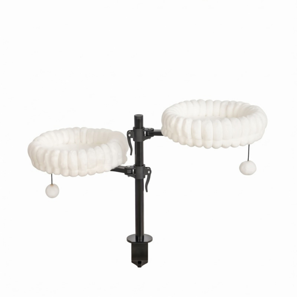 AEELLEEA Dual Cat Window Perch with 2 Plush Beds, Clamp-On Cat Bed with Hanging Toys, 15" Beds, White