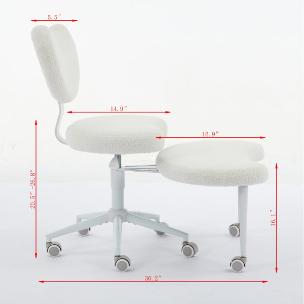 AEELLEEA White Plush Office Chair with Rolling Footrest, Adjustable Height Desk Chair with Soft Upholstery and Casters