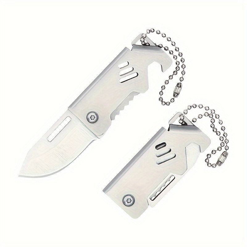 Multifunctional Stainless Steel Keychain Folding Utility Knife, Mini EDC Pocket Cutter with Bottle Opener, Portable Box & Rope Cutting Tool