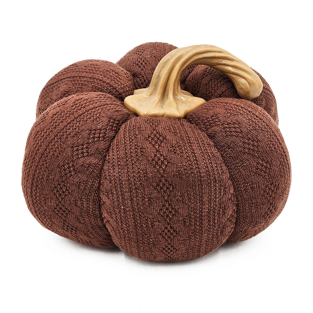 Set of 2 Dark Brown Knit Texture Pumpkin Ornaments, 8.3x8.3x5.3 Inch Tabletop Pumpkins for Fall Harvest, Thanksgiving & Autumn Farmhouse Home Decor