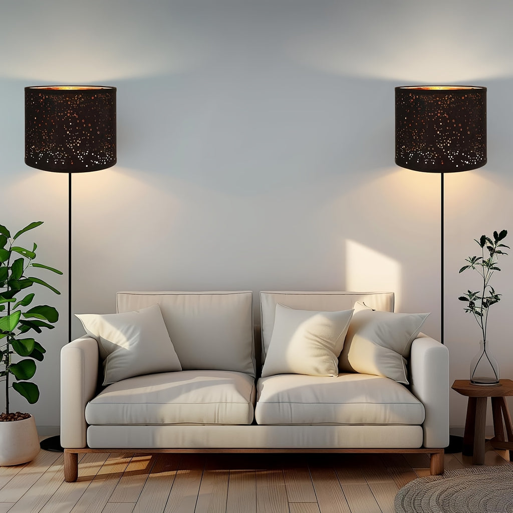 2-Pack Black Starry Sky Drum Lamp Shades, Collapsible Lampshades with Gold Inner Lining, Includes Harp for E26/E27/E14