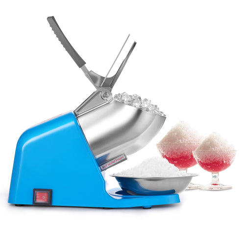 Ice Crusher Machine, 286lbs/hr, 4 Blades Snow Cone Maker, Stainless Steel Shaved Ice Machine with Bowl & Cover, 300W for Home & Commercial, Blue