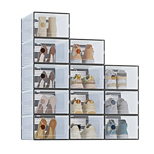 Aeelleea Stackable Shoe Storage Box with Lid, Clear Plastic Large Shoe Rack Organizer for Closet
