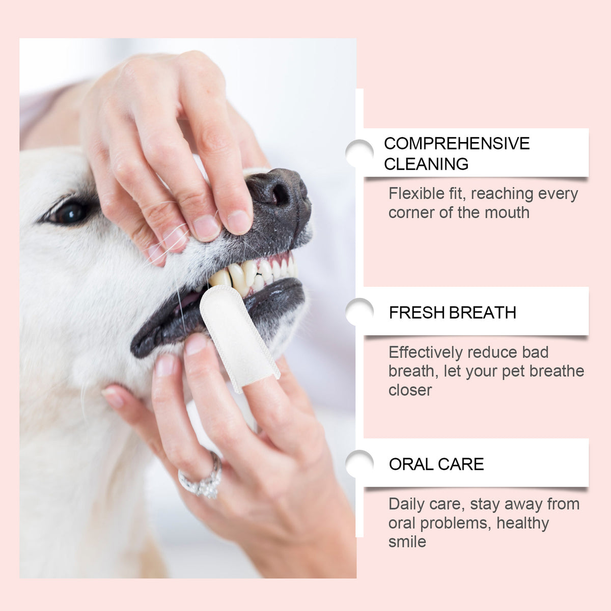 Pet Dental Finger Wipes for Dogs & Cats, 50Pcs Aloe Extract Teeth Cleaning Finger Wipes Remove Plaque & Tartar Freshen Breath