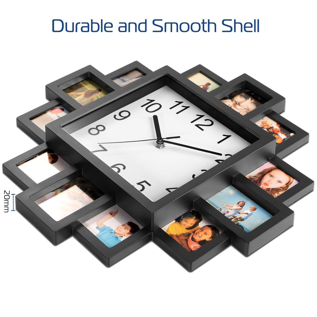Photo Frame Wall Clock, 12 Photo Collage Frame Silent Quartz Wall Clock for Home Decor, Family Memory Picture Clock Gift